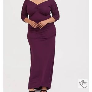 Torrid seductive jersey off the shoulder holiday gown.